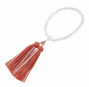 Kyoto Crystal Women's Prayer Beads with Silk Fringe – Brick & White Color