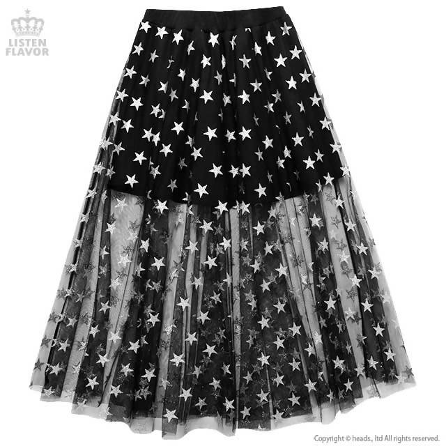 LISTEN FLAVOR Star Tulle Layered Skirt – One Size – Black