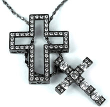 Load image into Gallery viewer, BLACK DIA Unisex Japanese Cross Necklace – Double Crosses – Black Color