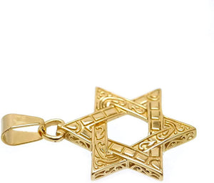 Japanese -Designer Star of David Pendant – Stainless Steel Arabesque pattern, Gold Color