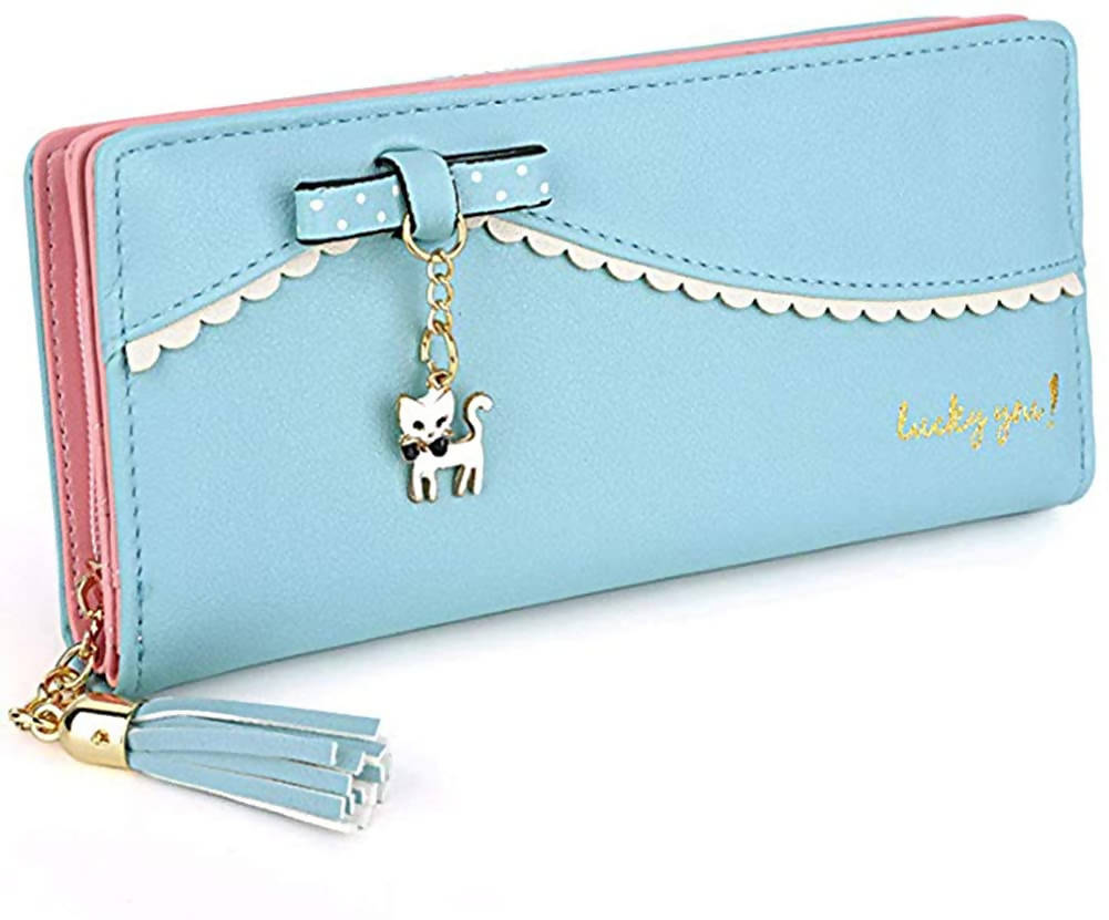 DAMILY Kawaii Pastel Blue & Pink Ladies’ Japanese-Style Long Wallet