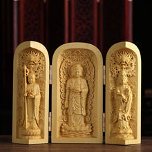 Load image into Gallery viewer, Shaka Nyorai, Jizo Bodhisattva, Kannon Bodhisattva Boxwood Buddha Statue – Height 10cm, Diameter 5cm