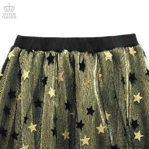 LISTEN FLAVOR Star Tulle Layered Skirt – One Size – Black & Gold