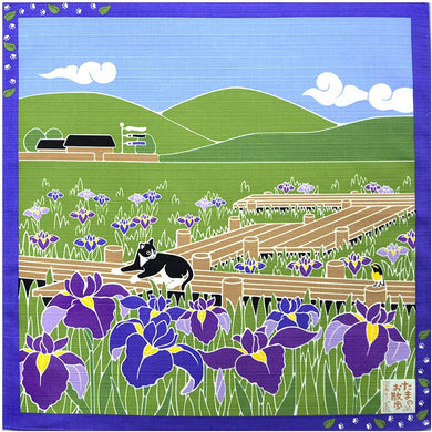 Ko-Furoshiki Japanese Traditional Wrapping Cloth & Decoration – Tama the Cat’s Early Summer Irises