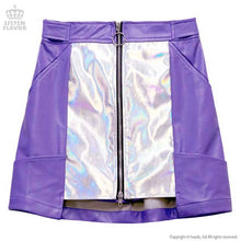 Load image into Gallery viewer, LISTEN FLAVOR Holographic Leather Trapezoidal Skirt – One Size – Purple