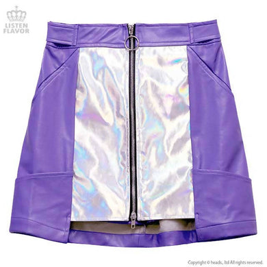 LISTEN FLAVOR Holographic Leather Trapezoidal Skirt – One Size – Purple