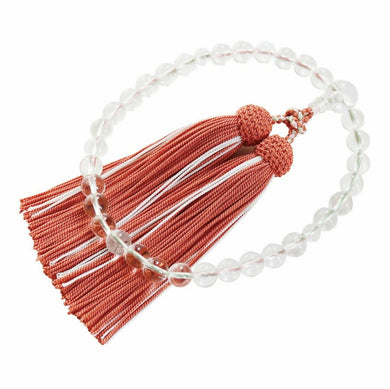 Kyoto Crystal Women's Prayer Beads with Silk Fringe – Brick & White Color