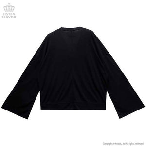 LISTEN FLAVOR Planet of the Heart Bell Sleeve Short Cardigan – One Size – Black