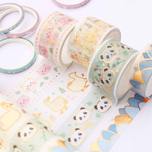 YUBBAEX Kawaii Animal Pattern Gold Washi Masking Tape – 4 Rolls – Variety of Designs